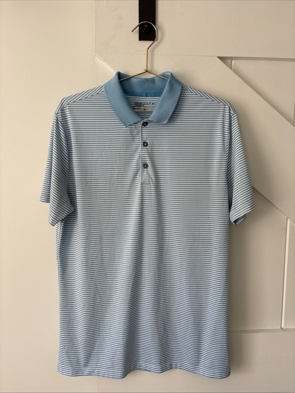 Nike Golf Mens Dri-fit Polo Collared Shirt Blue White Stripe Medium Standard Fit